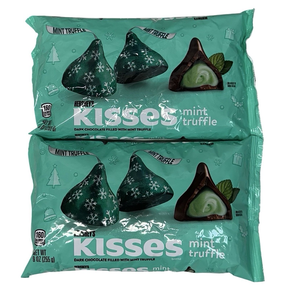 Hershey's Kisses ~ Mint Truffle Dark Chocolate Candy 9 oz‎ 06/2026 2 Bags
